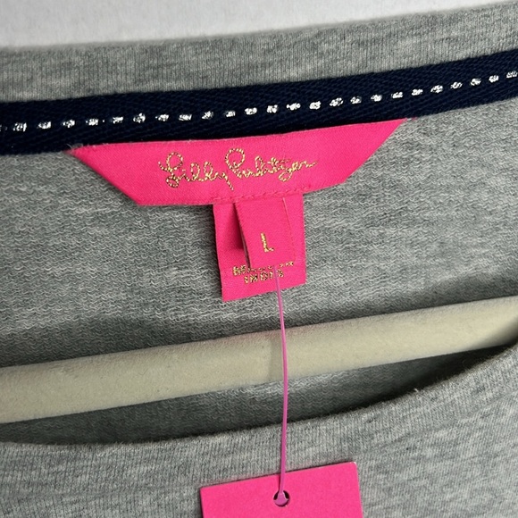 NWT Lily Pulitzer Tippie Sweatshirt Embellished Heathered Seaside Gray Large - Picture 3 of 6